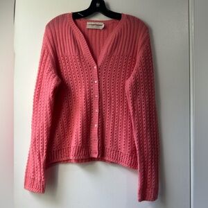 I. Magnin 2 Ply 100% Cashmere Plunge Neckline Sweater Cardigan Size L
